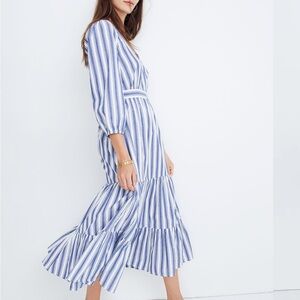 Madewell ruffle-sleeve tiered dress in Ava strip (4)